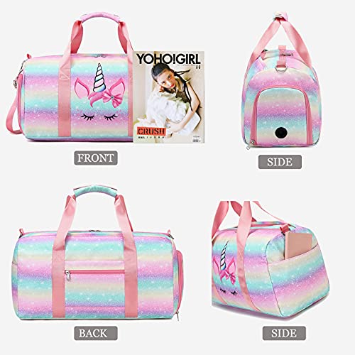 Octsky Dance Bag Sports Gym Bag Teens Dance Bag Gymnastics Bag Carry On Weekender Bag with Shoe Compartment (Cat Pink)