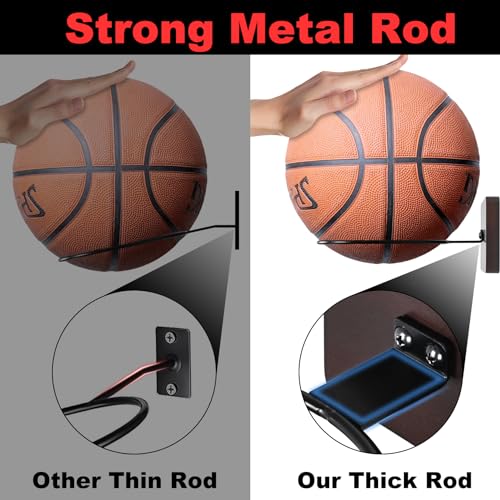 KAQUBE Basketball Holder Wall Mount, Ball Holder Sports Ball Storage Rack Football Volleyball Basketball Display Art Shelf for Men Boys Wall Room Décor w/Strong Structure, 1 Pack