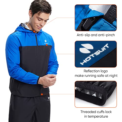 HOTSUIT Sauna Suit for Men Sweat Suits Gym Workout Exercise Sauna Jacket Pant Full Body, Blue, S