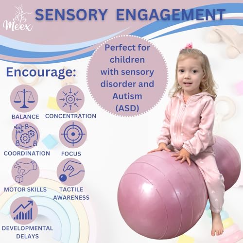 Meex Sensory Peanut Ball for Kids Therapy and Exercise - Enhance Balance, Motor Skills and Physical Therapy Calming Development with Our Yoga Ball - Flexible Seating for Autistic Children - Pink