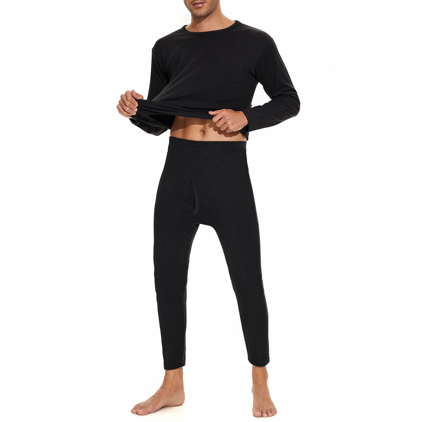 American Trends Thermal Underwear for Men Heavy Weight Long Johns Base Layer Set with Fleece Lined Black L