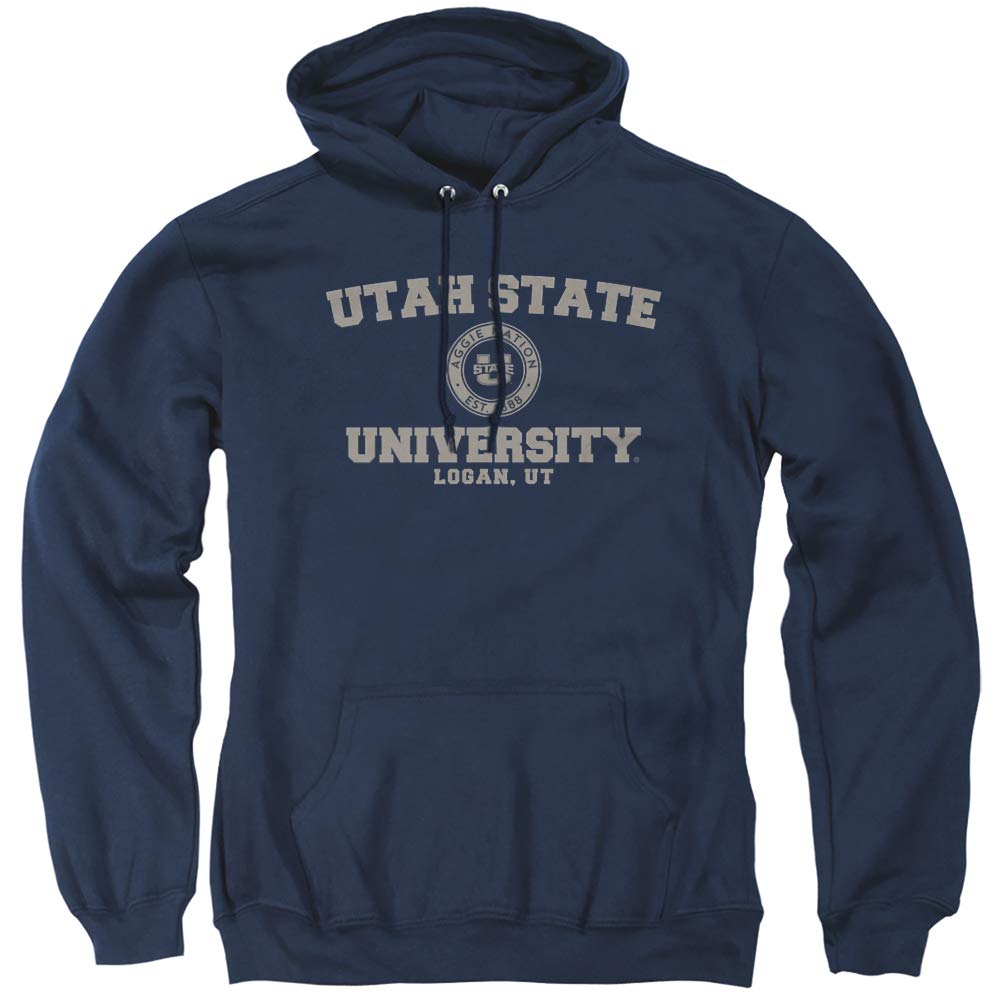 Utah State University Official Circle Logo Unisex Adult Pull-Over Hoodie,Navy, Small