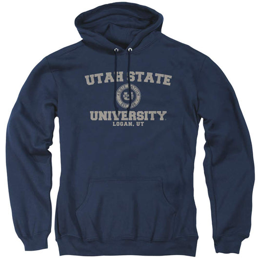 Utah State University Official Circle Logo Unisex Adult Pull-Over Hoodie,Navy, Small