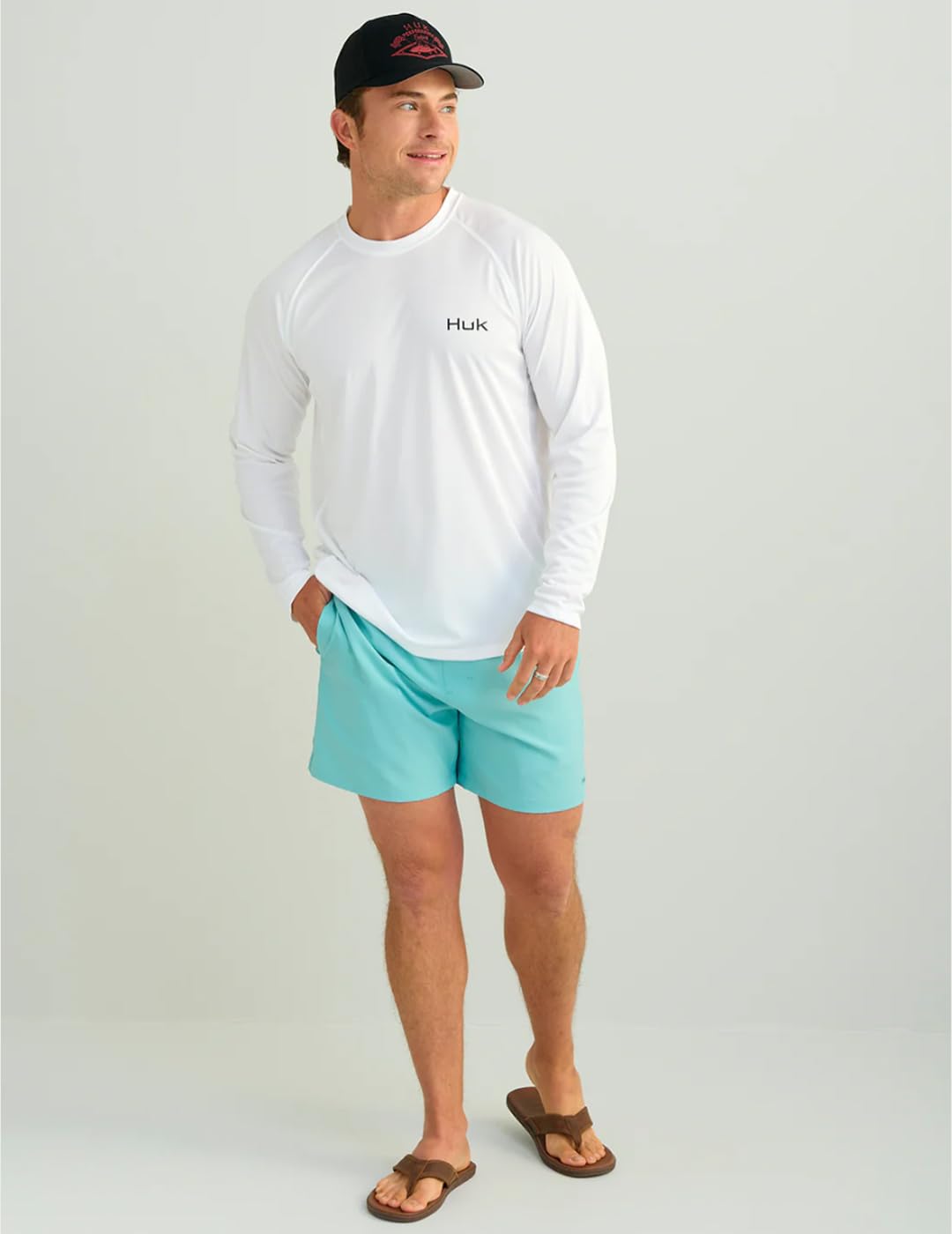 HUK Men's Standard Pursuit Patterned Crew, Performance Fishing Long Sleeve Shirt, White 4.0