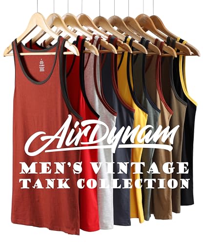 AIRDYNAM Mens Tank Top Soft Lightweight Gym Workout Beach Casual Sleeveless Muscle Shirts DARK BLUE/RUST RED M