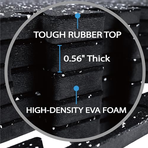 Vivaluz 0.56 Inch Thick 24 Sq Ft Gym Flooring for Home Gym, 6 Tiles Robust Rubber Top with Eva Foam Exercise Equipment Mats, Protective Flooring Puzzle Mat for Fitness Room