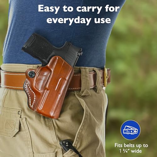 DeSantis Mini Scabbard Gun Holster with Secure Grip, Fits SIG SAUER P365, P365 SAS, P365 with Manual Safety, Leather Molded Holster, Right-Hand Draw, Unisex, Tan