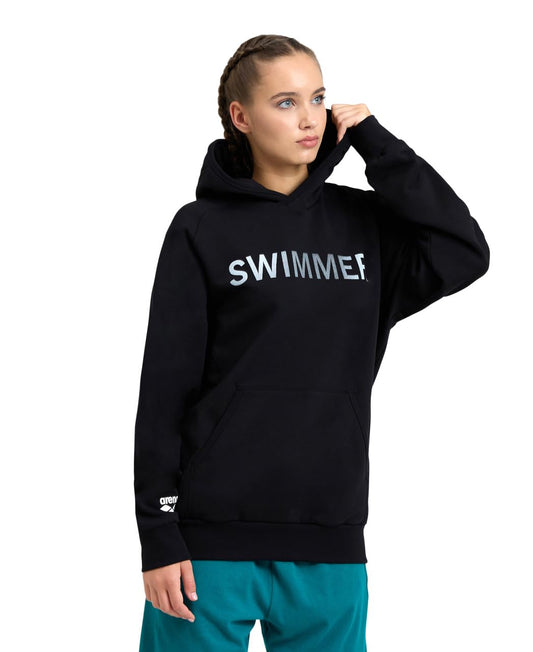 ARENA Unisex Adults Logo Swimmer Hooded Cotton Sweatshirt Men’s and Women’s Long Sleeve Regular Fit Hoodie Active Pullover Top, Black, X-Large