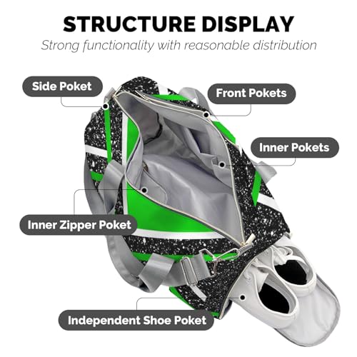 Ronxzas Cheer Cheerleader Sports Duffel Bag Travel Duffle Gym Bags Weekender Bag with Shoe Compartments (Green)