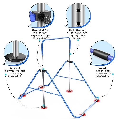 Safly Fun Gymnastics Bar for Kids: Adjustable Height Horizontal Bar Foldable Gymnastic Junior Training Bar Kip Bar for Home Using Gymnastics Equipment Indoor Outdoor