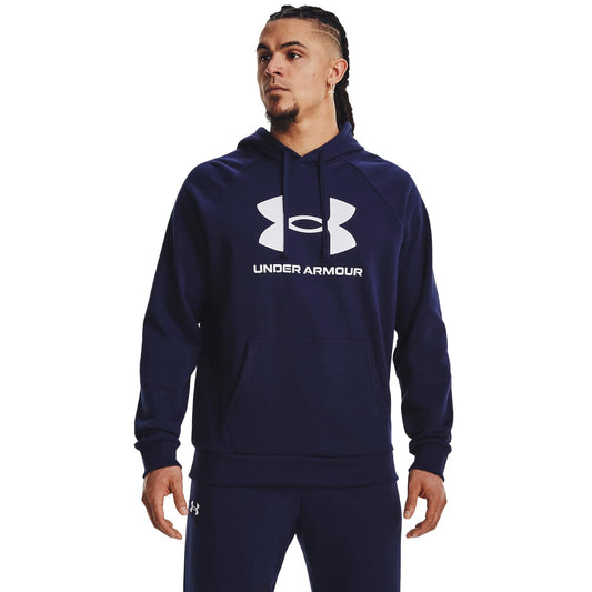 Under Armour Men's Rival Fleece Logo Hoodie, (410) Midnight Navy / / White, Large