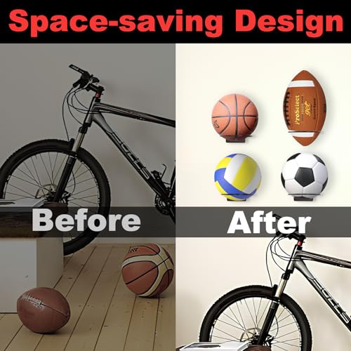 KAQUBE Basketball Holder Wall Mount, Ball Holder Sports Ball Storage Rack Football Volleyball Basketball Display Art Shelf for Men Boys Wall Room Décor w/Strong Structure, 1 Pack
