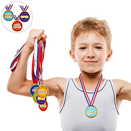 Gejoy Award Medals Assortment Medals for Kids Award Medals Assortment Style Plastic Winner Award Medals for Kids Sports Talent Show Gymnastic Birthday Party Favors (60 Pieces)