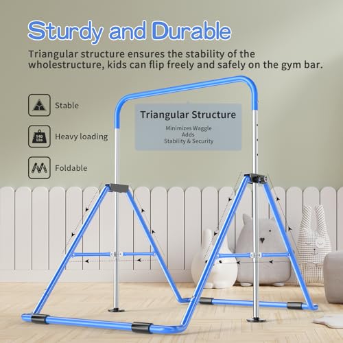 Safly Fun Gymnastics Bar for Kids: Adjustable Height Horizontal Bar Foldable Gymnastic Junior Training Bar Kip Bar for Home Using Gymnastics Equipment Indoor Outdoor