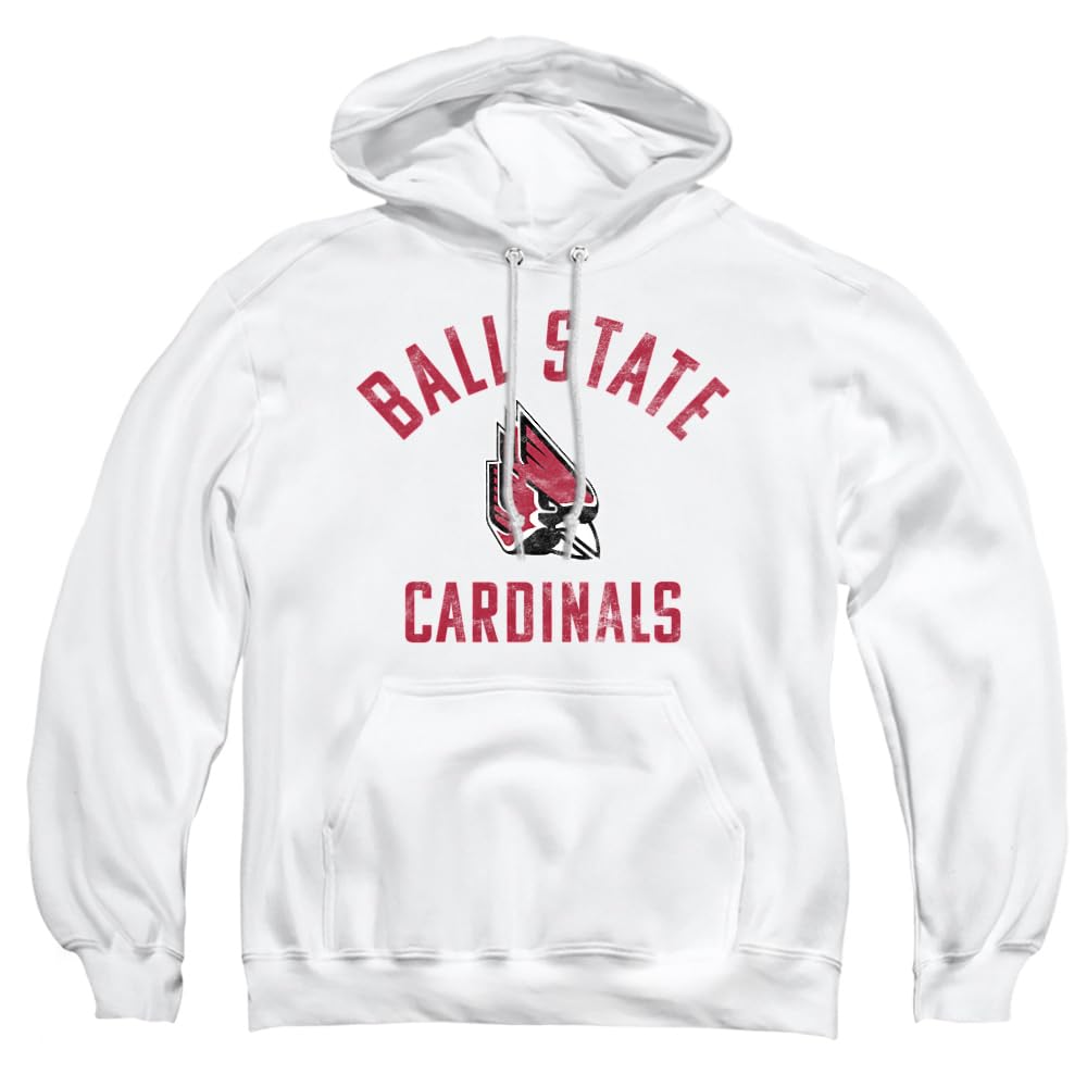 Ball State University Official BSU Cardinals Logo Unisex Adult Pull-Over Hoodie,White, Medium