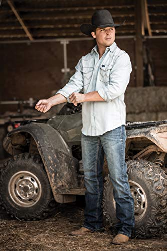 Wrangler Men's Western Work Shirt Washed Finish, Antique Blue, Medium