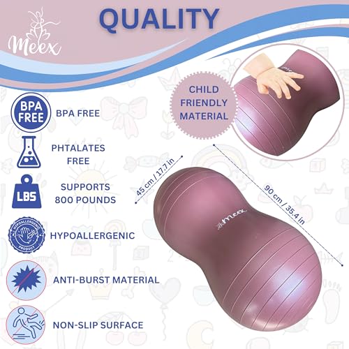 Meex Sensory Peanut Ball for Kids Therapy and Exercise - Enhance Balance, Motor Skills and Physical Therapy Calming Development with Our Yoga Ball - Flexible Seating for Autistic Children - Pink