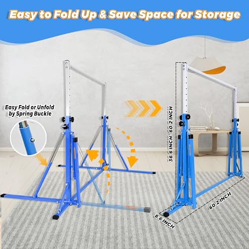 FC FUNCHEER Foldable Gymnastics Bar,5FT Horizontal bar,Adjustable Kids Training bar for Kids Ages 3-15,Kids Gymnastics bar,Triangle Stable Structure-Gym Equipment for Home