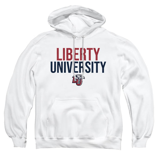 Liberty University Official Stacked Unisex Adult Pull-Over Hoodie,White, Large