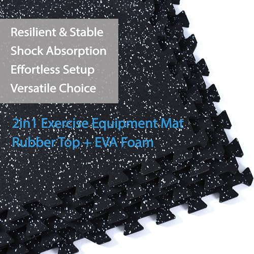 Vivaluz 0.56 Inch Thick 24 Sq Ft Gym Flooring for Home Gym, 6 Tiles Robust Rubber Top with Eva Foam Exercise Equipment Mats, Protective Flooring Puzzle Mat for Fitness Room