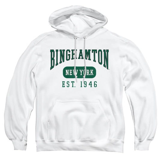 Binghamton University Official Established Date Unisex Adult Pull-Over Hoodie, White, Medium