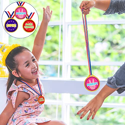 Gejoy Award Medals Assortment Medals for Kids Award Medals Assortment Style Plastic Winner Award Medals for Kids Sports Talent Show Gymnastic Birthday Party Favors (60 Pieces)