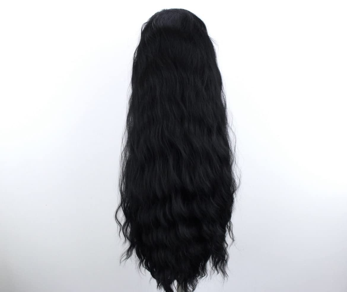 WXHWCX Long Black Middle Part Wavy Wig For Women Heat Resistant Fiber Hair Synthetic Lace Front Wigs Daily Party Use Wigs