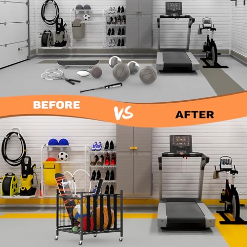 WALMANN Garage Ball Storage, Sports Ball and Sport Equipment Organizer Ball Storage Rack Indoor/Outdoor Rolling Ball/Toy Storage Cart