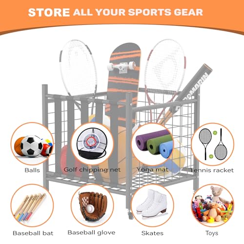 WALMANN Garage Ball Storage, Sports Ball and Sport Equipment Organizer Ball Storage Rack Indoor/Outdoor Rolling Ball/Toy Storage Cart
