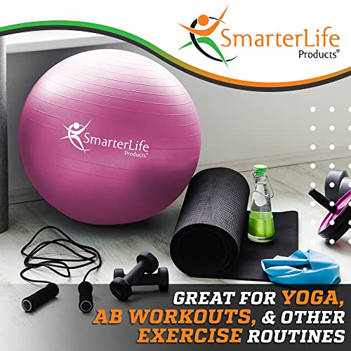 SmarterLife Workout Exercise Ball for Fitness, Yoga, Balance, Stability, or Birthing, Great as Yoga Ball Chair for Office or Exercise Gym Equipment for Home, Non-Slip Design (45 cm, Pink)
