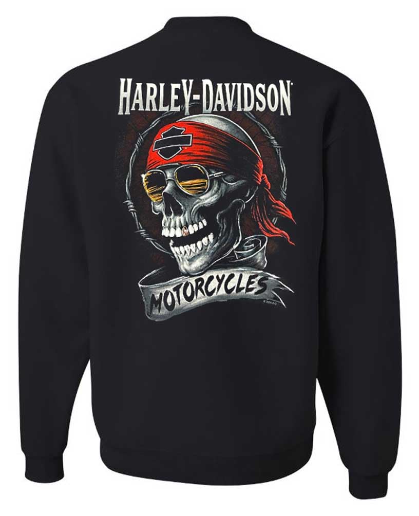 Harley-Davidson Men's Shady Biker Skull Fleece Pullover Sweatshirt, Black (XL)