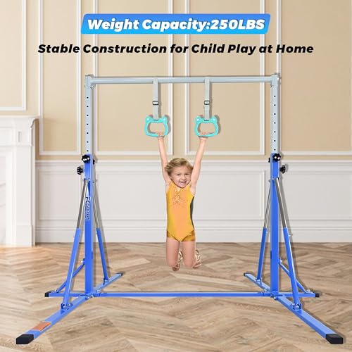 FC FUNCHEER Foldable Gymnastics Bar,5FT Horizontal bar,Adjustable Kids Training bar for Kids Ages 3-15,Kids Gymnastics bar,Triangle Stable Structure-Gym Equipment for Home