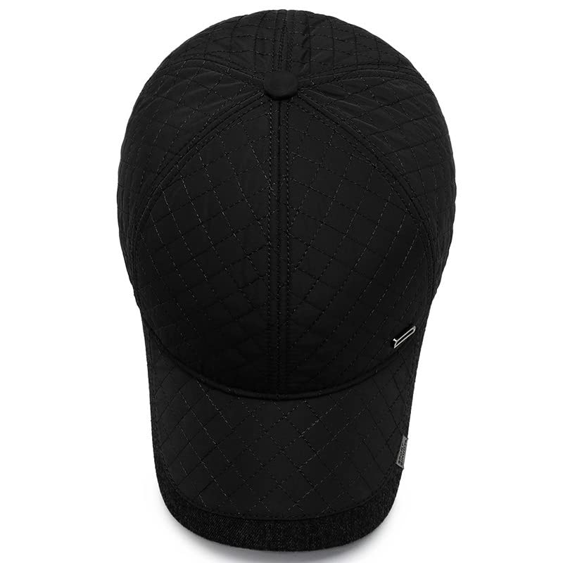 FASHIXD Winter Baseball Cap Men's Winter Hats with Earflaps Cold Weather Caps Adjustable Black