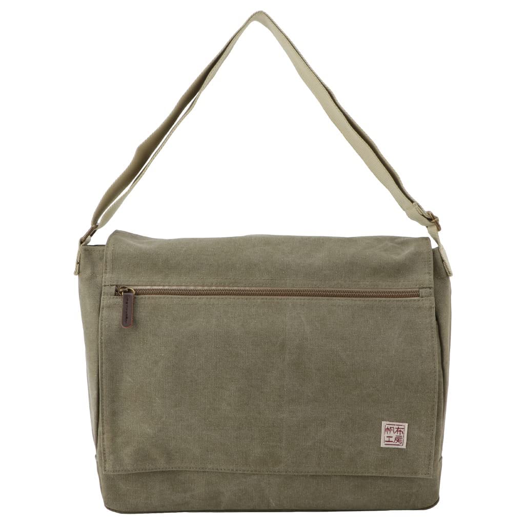 HANPU KOUBOU Shoulder Bag Messenger Bag Men Ladies Canvas Shoulder Laptop bag crossbody Diagonal 3X81 (Khaki)