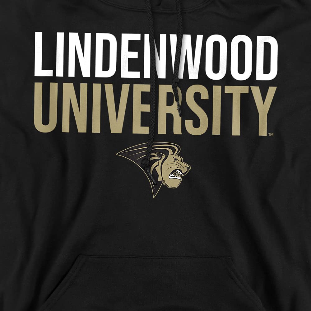 Lindenwood University Official Stacked Unisex Adult Pull-Over Hoodie,Black, X-Large