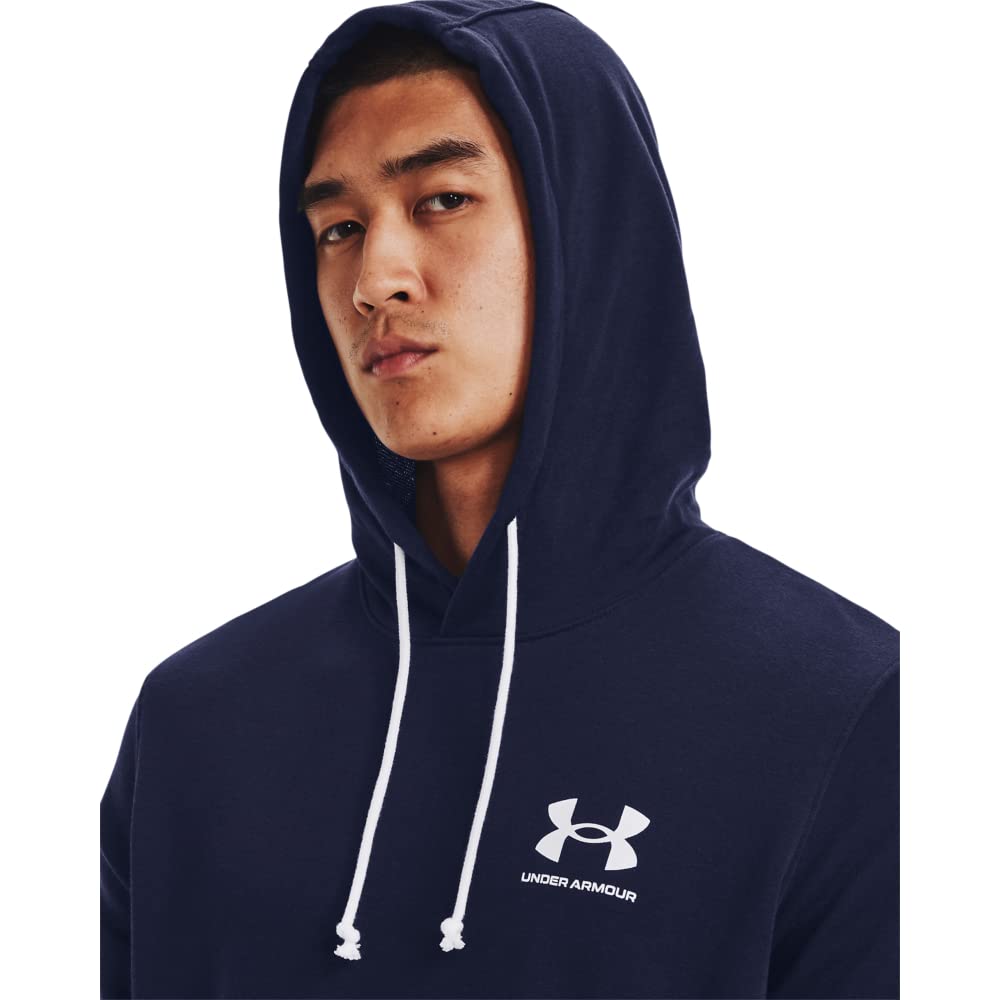Under Armour Mens Rival Terry Short-Sleeve Hoodie, (410) Midnight Navy / / Onyx White, X-Small
