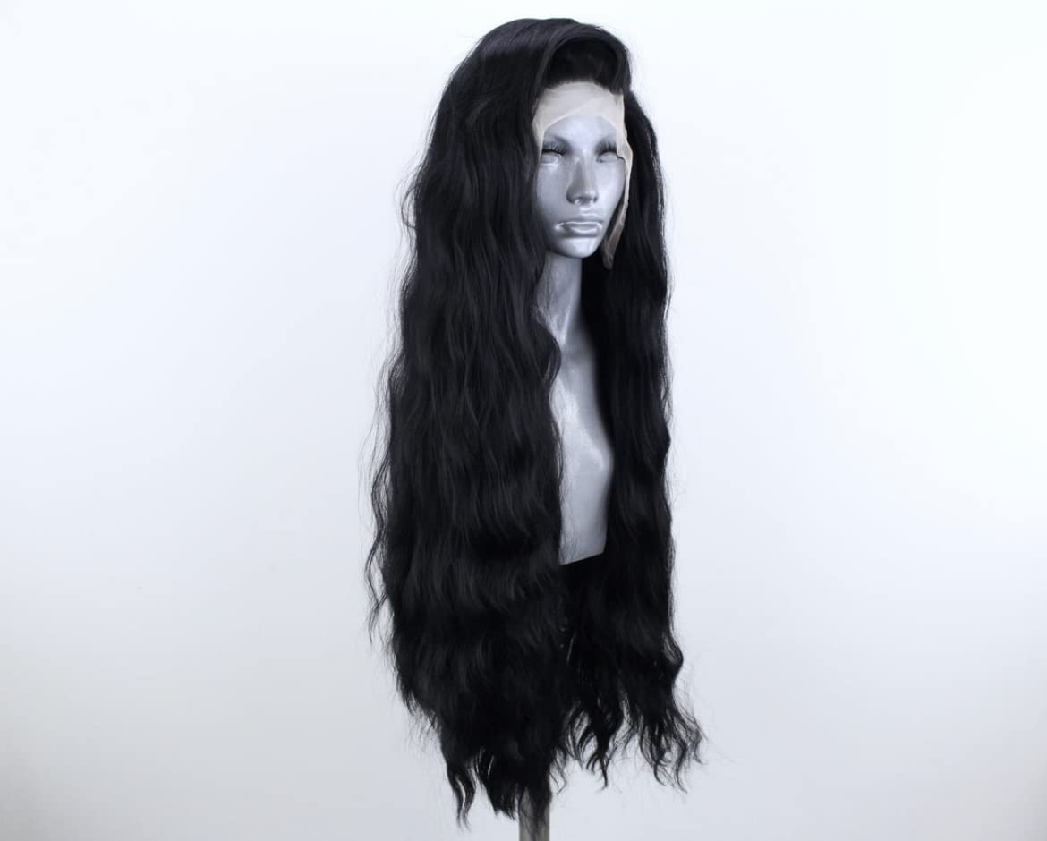 WXHWCX Long Black Middle Part Wavy Wig For Women Heat Resistant Fiber Hair Synthetic Lace Front Wigs Daily Party Use Wigs