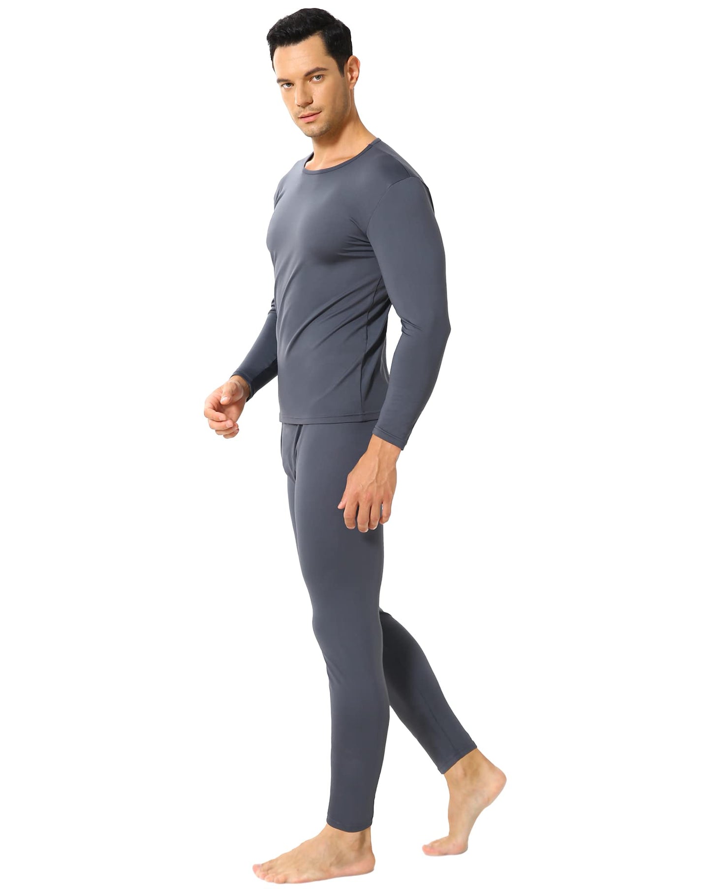 ViCherub Thermal Underwear for Men Fleece Lined Long Johns Ultra Soft Thermals Top and Bottom Warm Base Layer Mens Set of 2 Black & Charcoal M