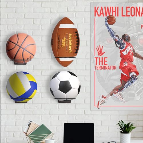 KAQUBE Basketball Holder Wall Mount, Ball Holder Sports Ball Storage Rack Football Volleyball Basketball Display Art Shelf for Men Boys Wall Room Décor w/Strong Structure, 1 Pack