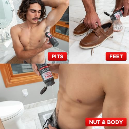 HAPPY NUTS Comfort Powder - Anti Chafing & Deodorant, Aluminum-Free, Sweat and Odor Control for Jock Itch, Groin and Men's Private Parts (4 Ounce (Pack of 1), Fragrance-Free)