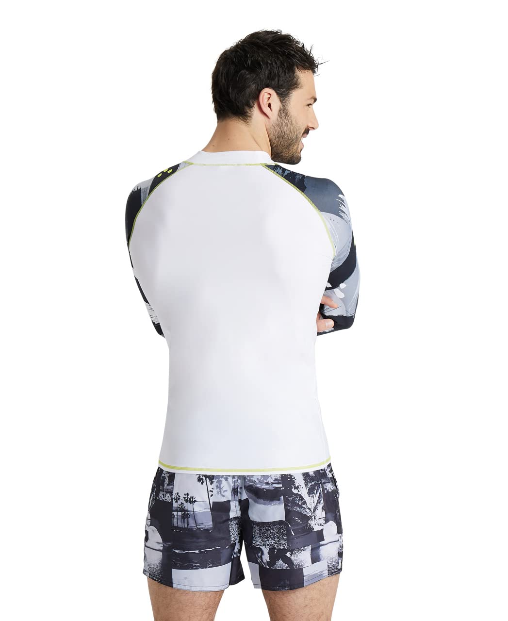 ARENA Men's Standard UV Protection Long Sleeve Shirt Rash Allover, White-Gray Multi