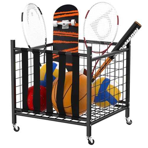 WALMANN Garage Ball Storage, Sports Ball and Sport Equipment Organizer Ball Storage Rack Indoor/Outdoor Rolling Ball/Toy Storage Cart