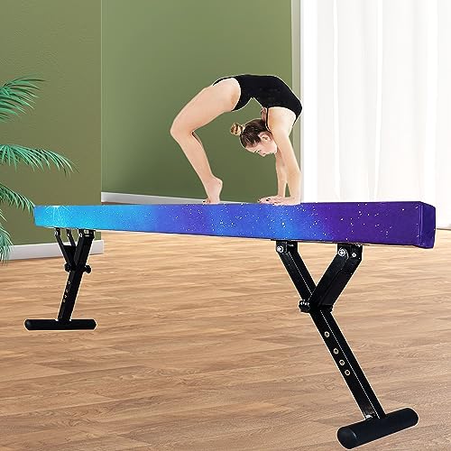 Seliyoo Adjustable Balance Beam Gymnastics Beam high and Low Floor Beam for Kids Home Training,Competition Gymnastic Equipment for All Skills with Weight Limit 500 LBS (Sparking Stars, 7"-29")