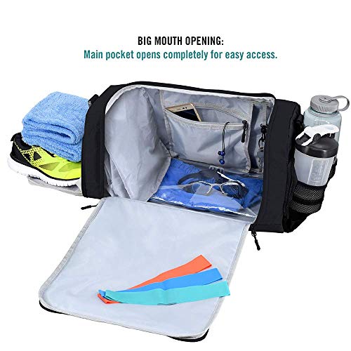 Ultimate Gym Bag 2.0: The Durable Crowdsource Designed Duffel Bag with 10 Optimal Compartments Including Water Resistant Pouch (Black, Small (15"))
