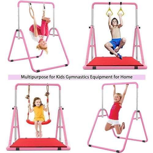 WATBKHE Kids Gymnastics Bar Gymnastic Equipment for Home Adjustable Height Gymnastic Training Bar Gymnastic Stuff for 3-7 Years Old Girls (Pink-S)
