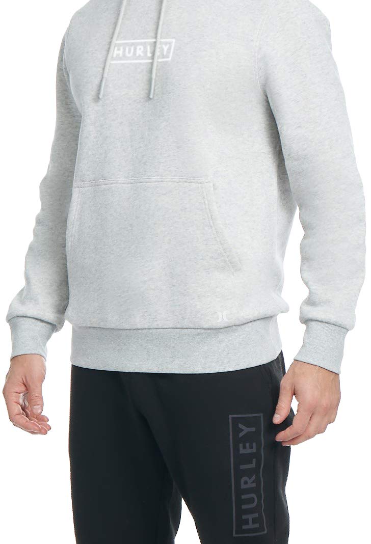 Hurley Men's Boxed Logo Fleece Pullover Hoodie, Light Heather Grey, Medium