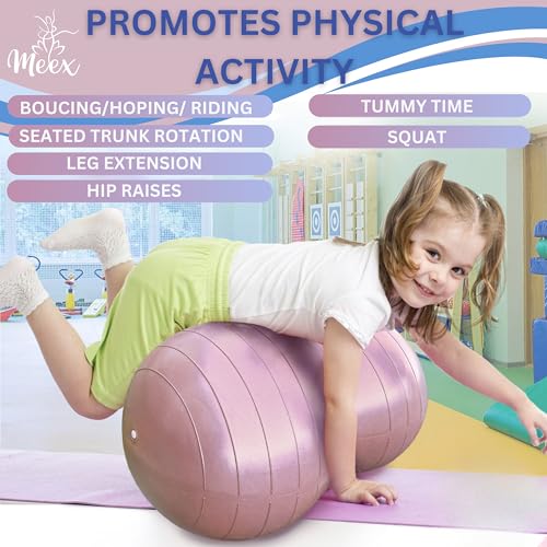 Meex Sensory Peanut Ball for Kids Therapy and Exercise - Enhance Balance, Motor Skills and Physical Therapy Calming Development with Our Yoga Ball - Flexible Seating for Autistic Children - Pink