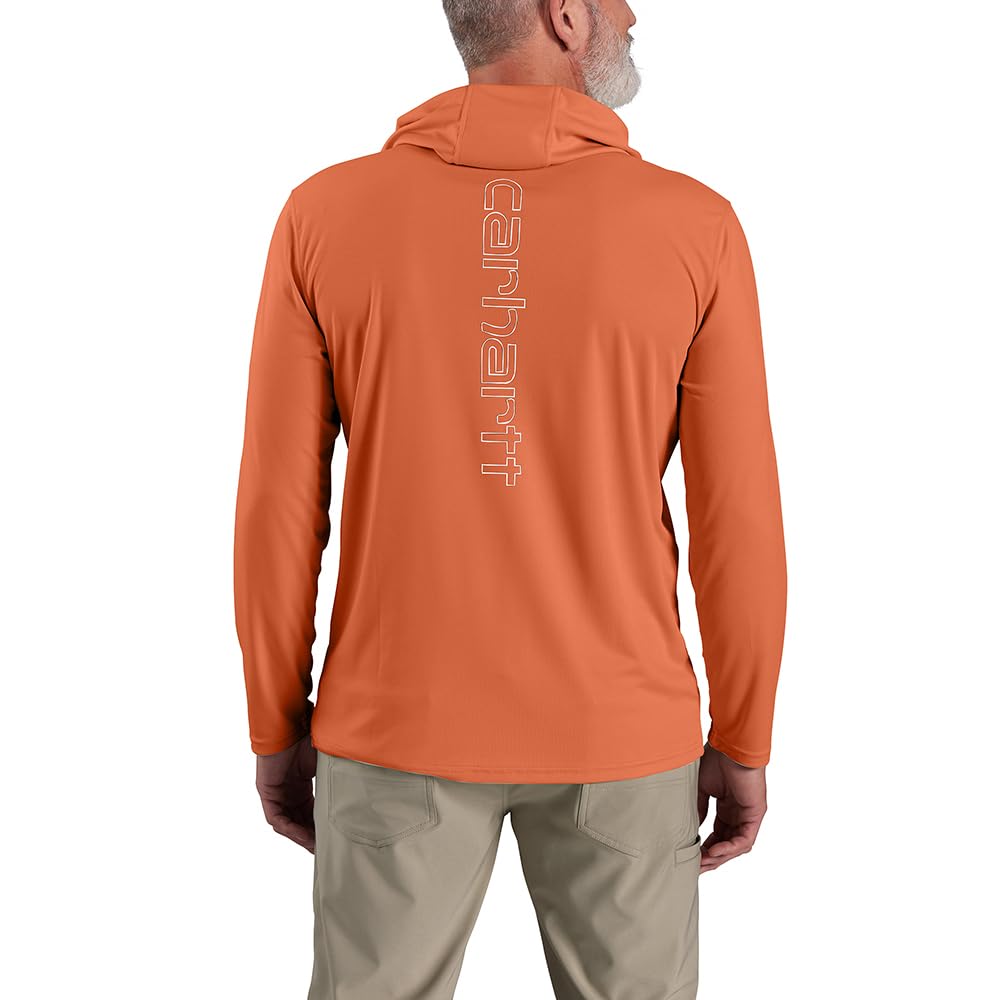Carhartt Men's Big & Tall Force Sun Defender Lightweight Long-Sleeve Hooded Logo Graphic T-Shirt, Sedona Orange
