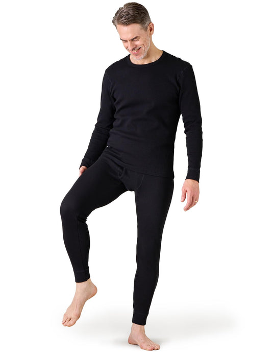 LAPASA Men's Cotton Waffle Thermal Underwear Set Top Long Sleeve Warm Long Johns Base Layer Shirt & Bottom Cold Weather Heavyweight M137 X-Large Black