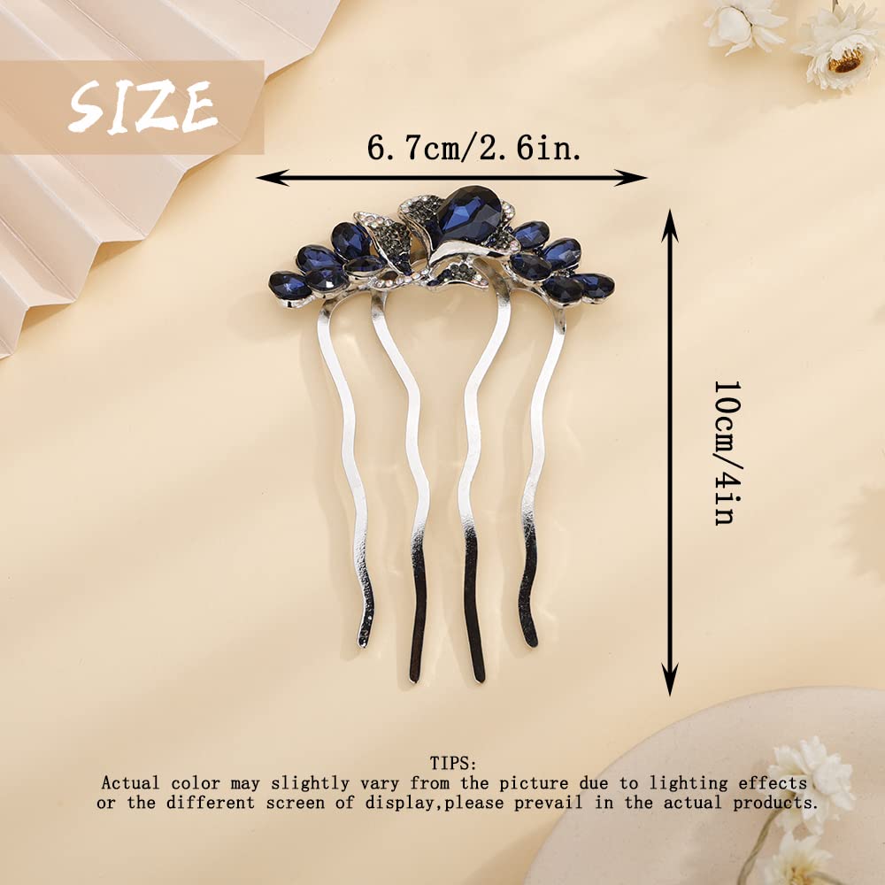 Aimimier Flower Crystal Styling Hair Combs Dainty Rhinestone Twist Combs Alloy Hair Pieces Hair Accessories for Women and Girls(Blue)